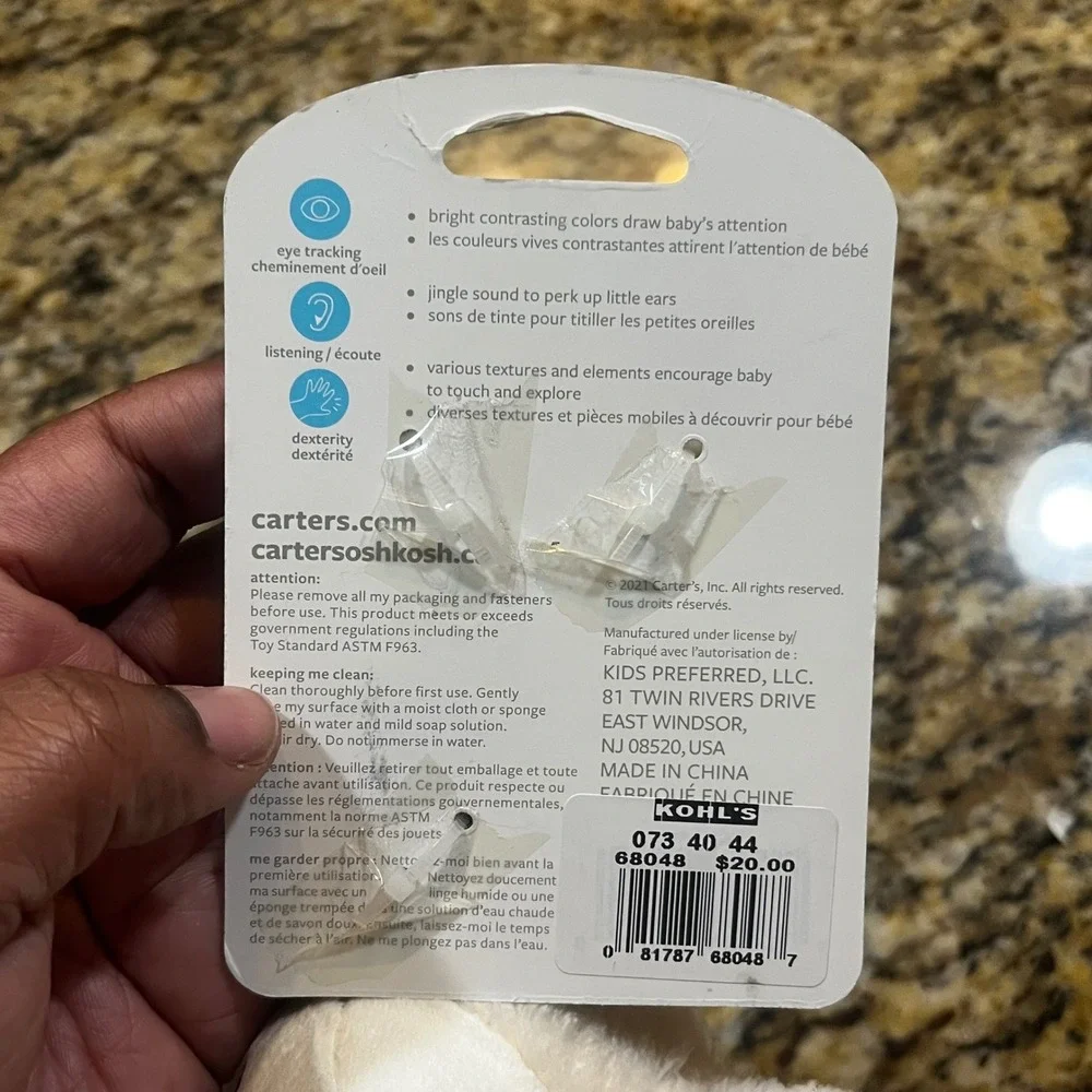 NEW Carters Baby Activity Toy Llama Plush White Sensory Teether Rattle 68048‎